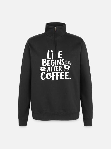 Life Begins After Coffee - Quarter-Zip Sweatshirt - black