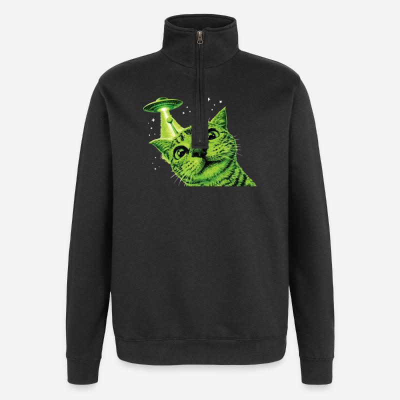 OVNI Alien Cat - Sweat à zip 1/4 - noir