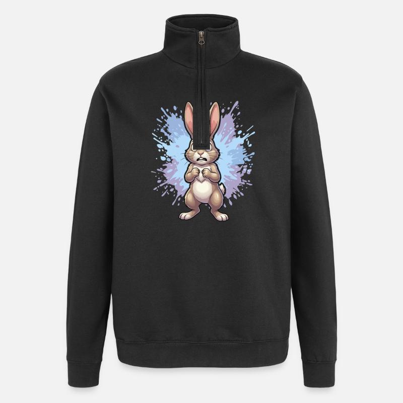 Lapin bouleversé avec éclaboussures de peinture - Sweat à zip 1/4 - noir