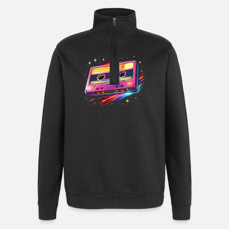 Retro Cassette Neon 80s Style - Quarter-Zip Sweatshirt - black