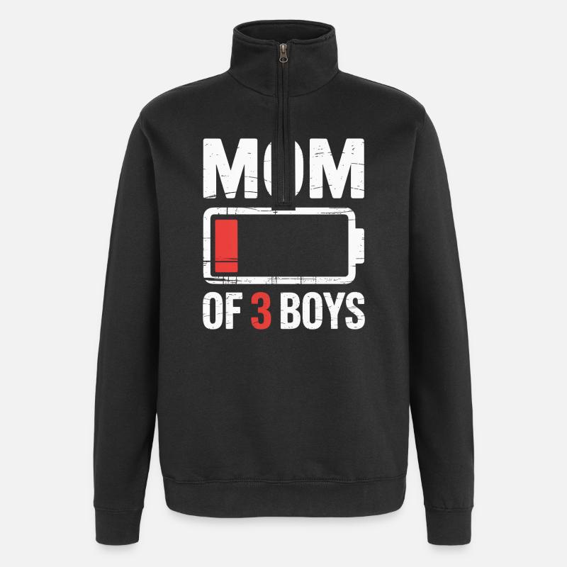 Maman de 3 garçons Batterie faible - Sweat à zip 1/4 - noir