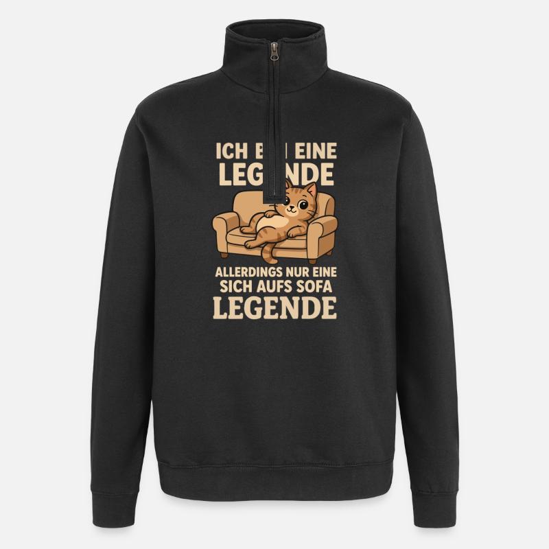 Cat Funny Saying Sofa Legend - Quarter-Zip Sweatshirt - black