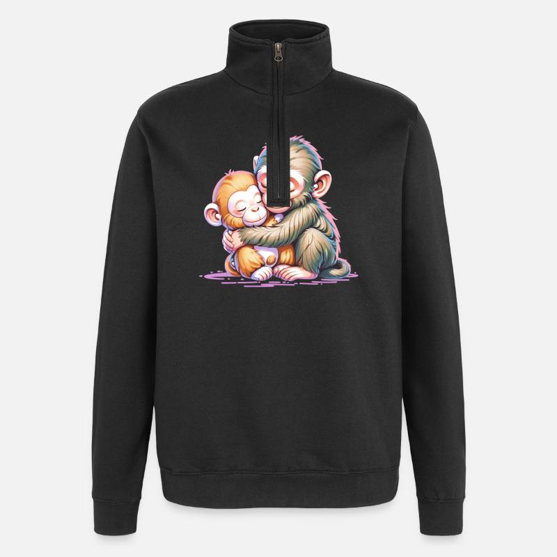 Umarmendes Affen-Duo - Quarter-Zip-Sweatshirt - Schwarz
