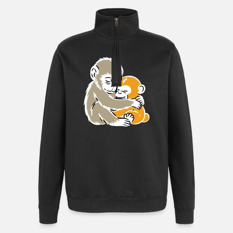 Monkey Hug Duo Illustration - Quarter-Zip Sweatshirt - black