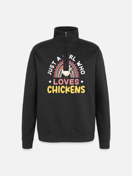 Girl Loving Chickens Rainbow - Quarter-Zip Sweatshirt - black