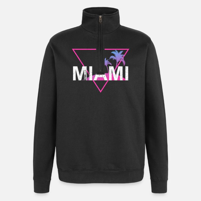 Miami Neon Palm Trees Rétro - Sweat à zip 1/4 - noir