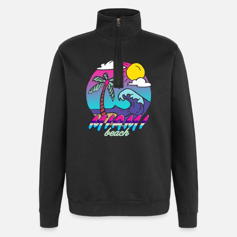 Miami Beach Palm Wave - Quarter-Zip Sweatshirt - black