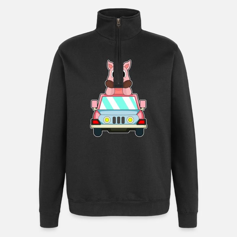 Schwein Auto - Quarter-Zip-Sweatshirt - Schwarz