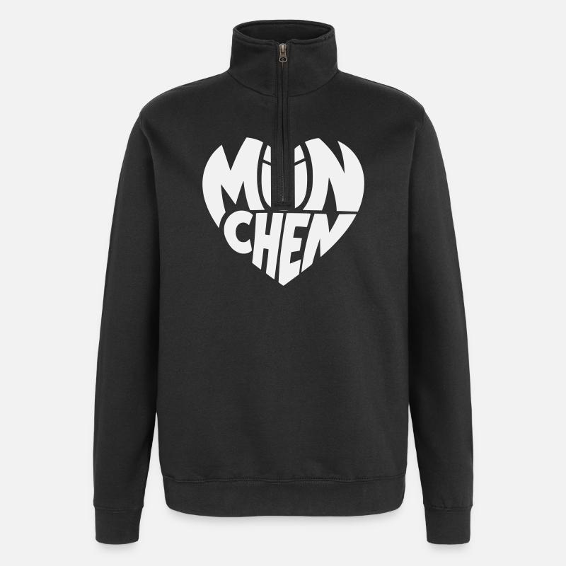 München Herzlogo Typografie - Quarter-Zip-Sweatshirt - Schwarz