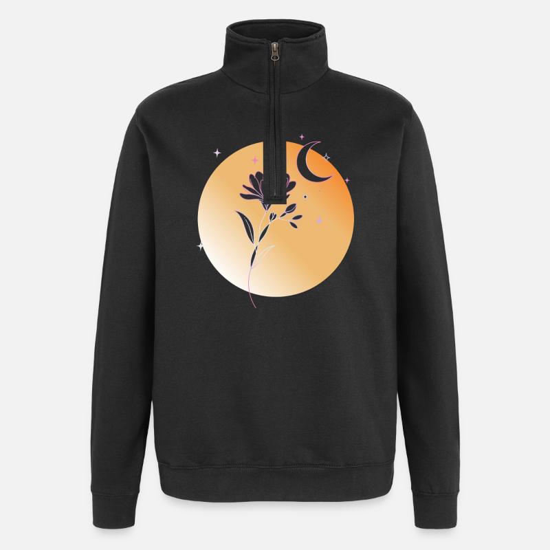 Freesia with Moon Line Art Illustration - Quarter-Zip Sweatshirt - black