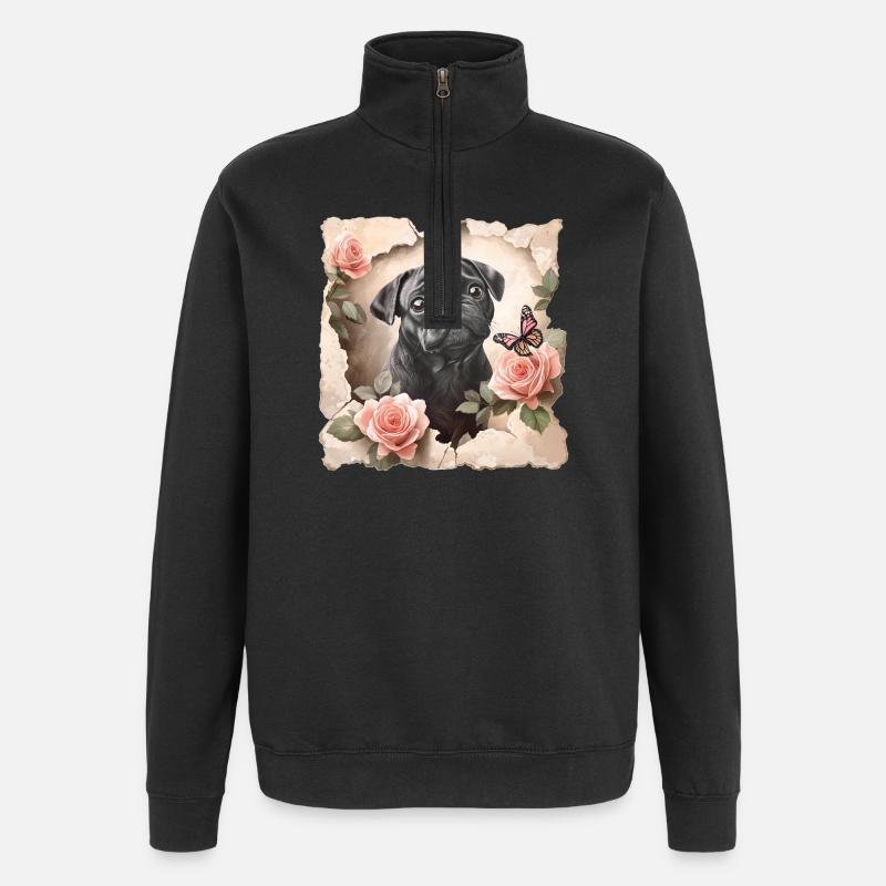Carlin avec papillon - Sweat à zip 1/4 - noir