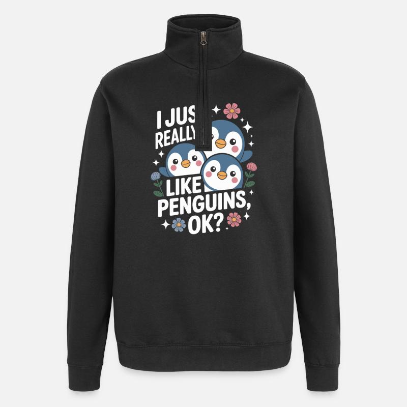 Pinguin Trio Spruchbild - Quarter-Zip-Sweatshirt - Schwarz