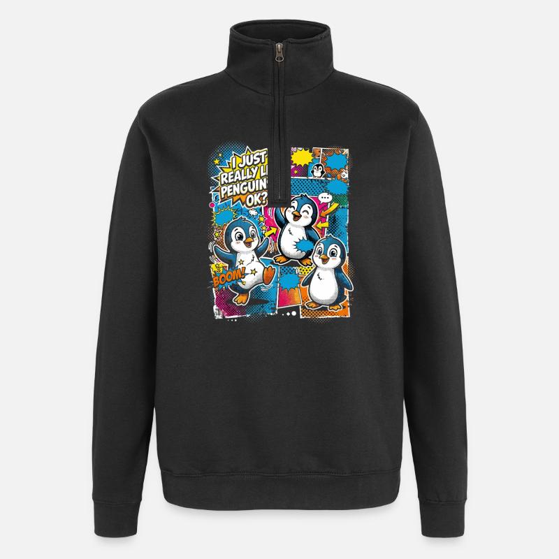 Pinguin Pop-Art Comic Kollage - Quarter-Zip-Sweatshirt - Schwarz