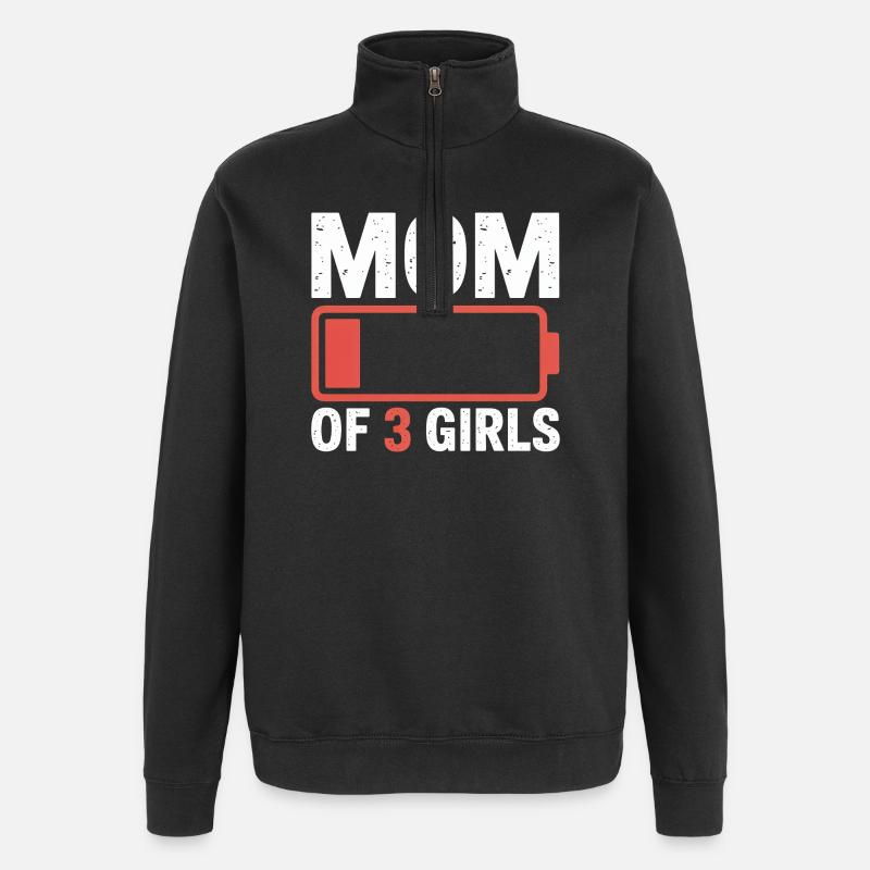 Mama von 3 Mädchen Batterie-Logo - Quarter-Zip-Sweatshirt - Schwarz