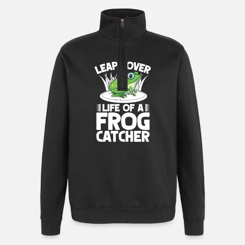 Frog Catcher Leap Lover Frog - Quarter-Zip Sweatshirt - black