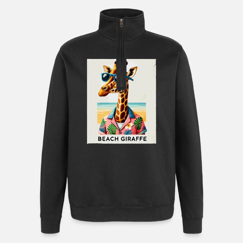 Beach Giraffe with Sunglasses - Quarter-Zip Sweatshirt - black