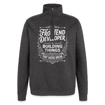 Frontend Entwickler baut Dinge - Quarter-Zip-Sweatshirt - Anthrazit - Vorne - AI Model Female 172 light (172cm) & AI Model Male 178 dark (178cm)