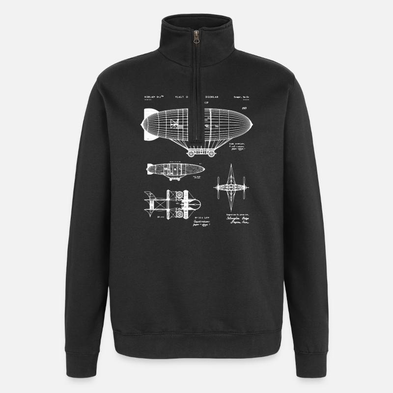 Esquisse du plan Zeppelin - Sweat à zip 1/4 - noir