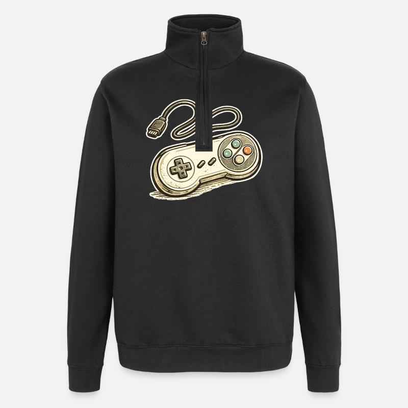Retro Spielcontroller Grafik - Quarter-Zip-Sweatshirt - Schwarz