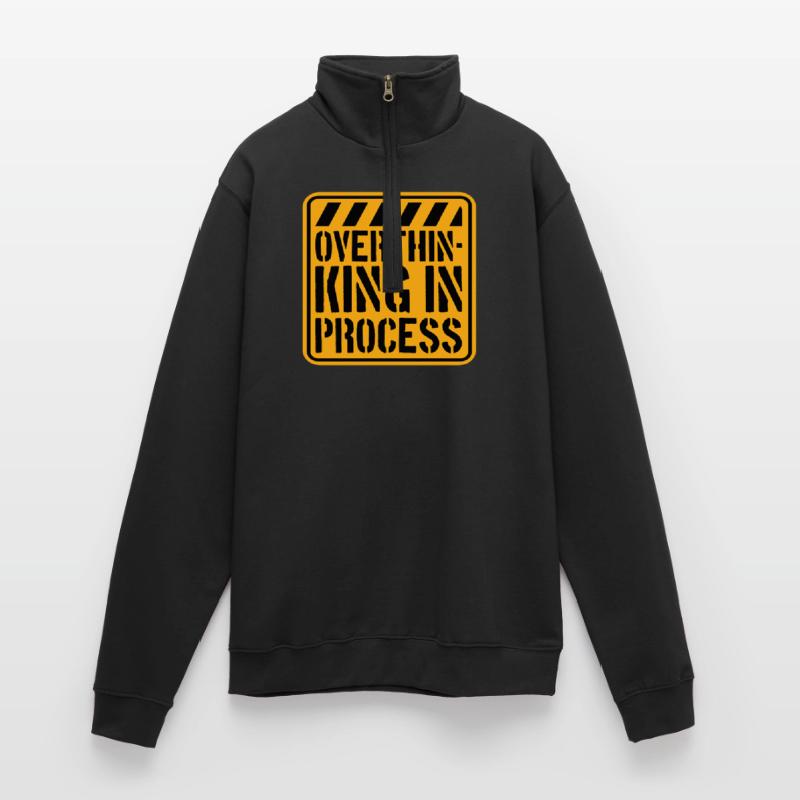 Overthinking In Process Funny Brooding Saying Logo Quarter-Zip Sweatshirt