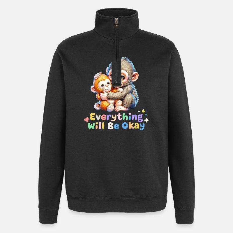 Alles wird gut, Affen-Duo - Quarter-Zip-Sweatshirt - Schwarz