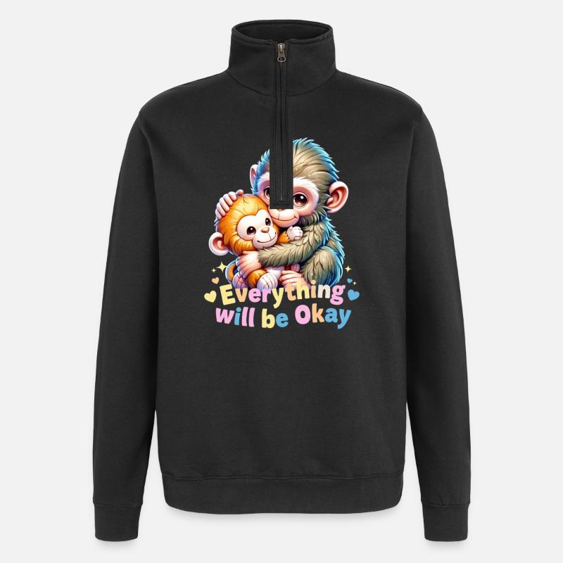 Everything Will Be Okay Monkey Hug - Quarter-Zip Sweatshirt - black