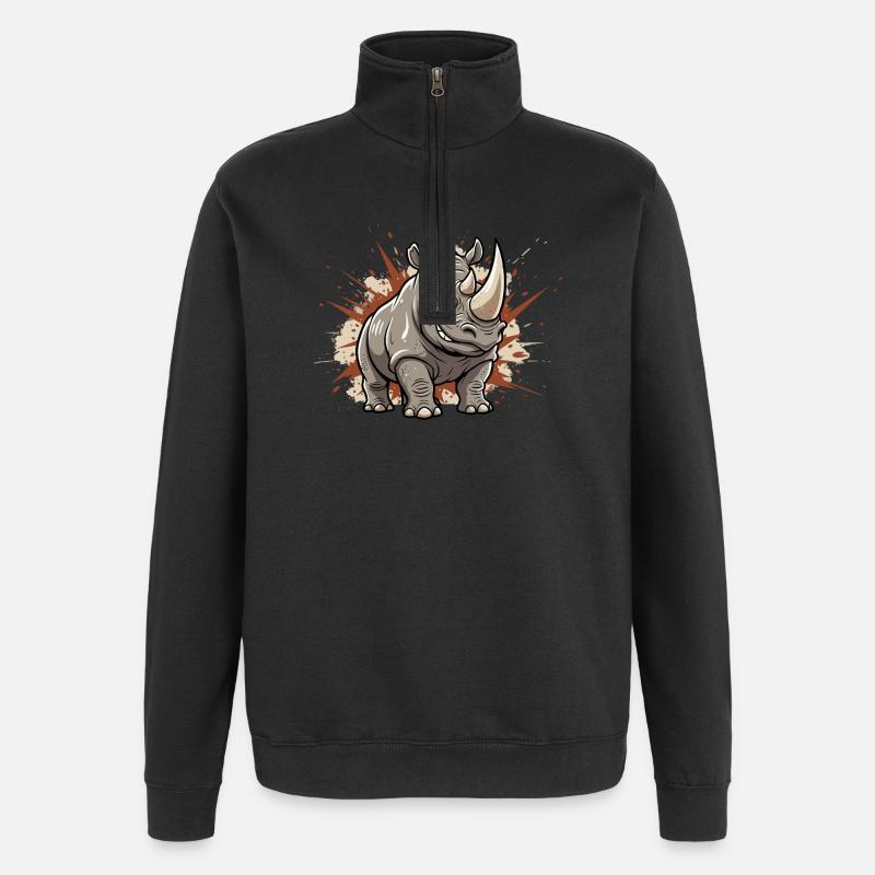 Kraftvoller Rhino Cartoon - Quarter-Zip-Sweatshirt - Schwarz