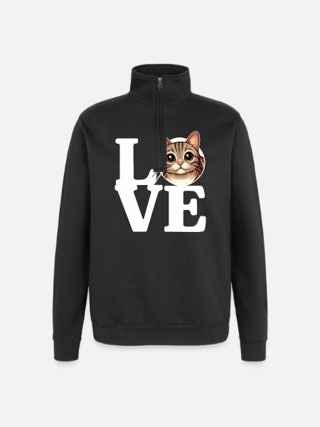 LOVE Tabby Cat Cat Lover Funny - Quarter-Zip Sweatshirt - black