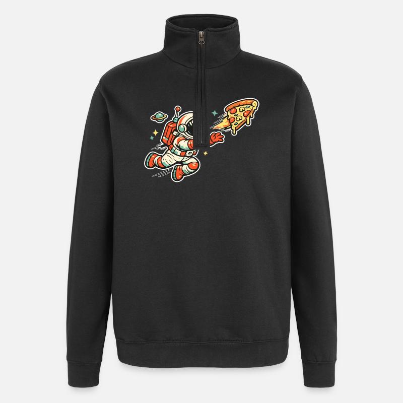 Astronaut auf Pizzajagd - Quarter-Zip-Sweatshirt - Schwarz