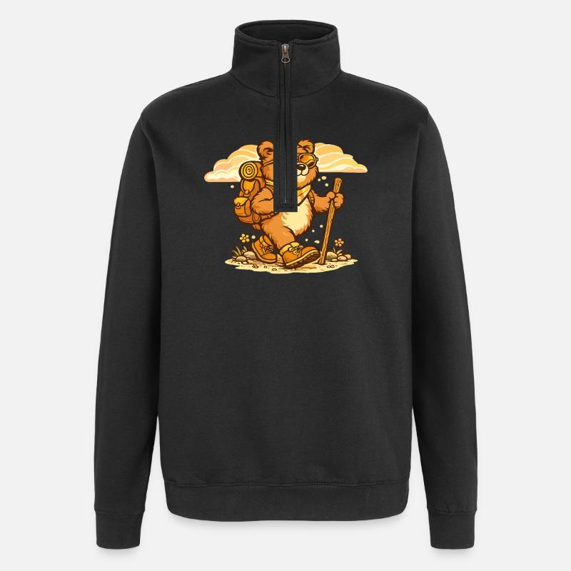 Wanderbär on a discovery tour - Quarter-Zip Sweatshirt - black