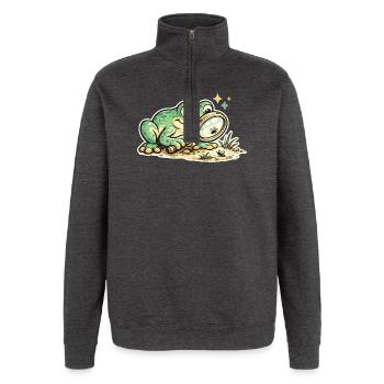 Détective grenouille à la recherche d’indices - Sweat à zip 1/4 - charbon - Devant - AI Model Female 172 light (172cm) & AI Model Male 178 dark (178cm)