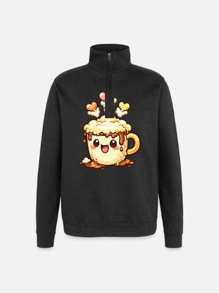 Coffee Smile Latte Mug Heart - Quarter-Zip Sweatshirt - black