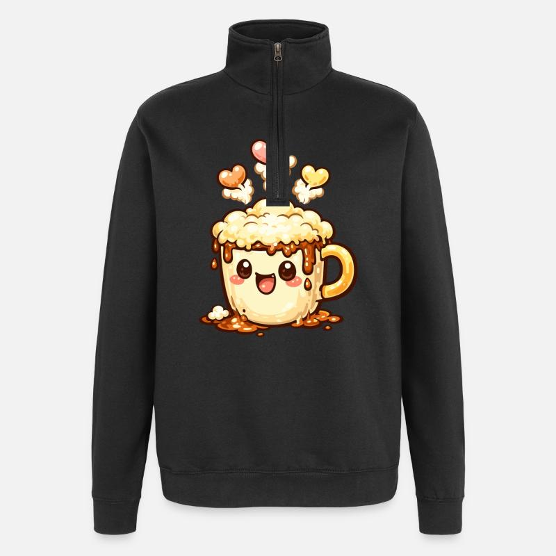 Coffee Smile Latte Mug Heart - Quarter-Zip Sweatshirt - black