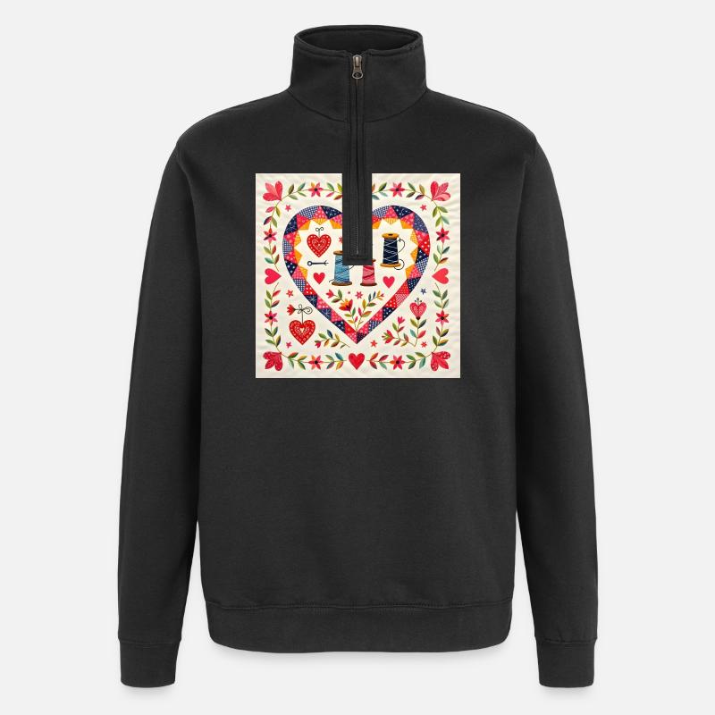 Cœur patchwork avec des fils - Sweat à zip 1/4 - noir