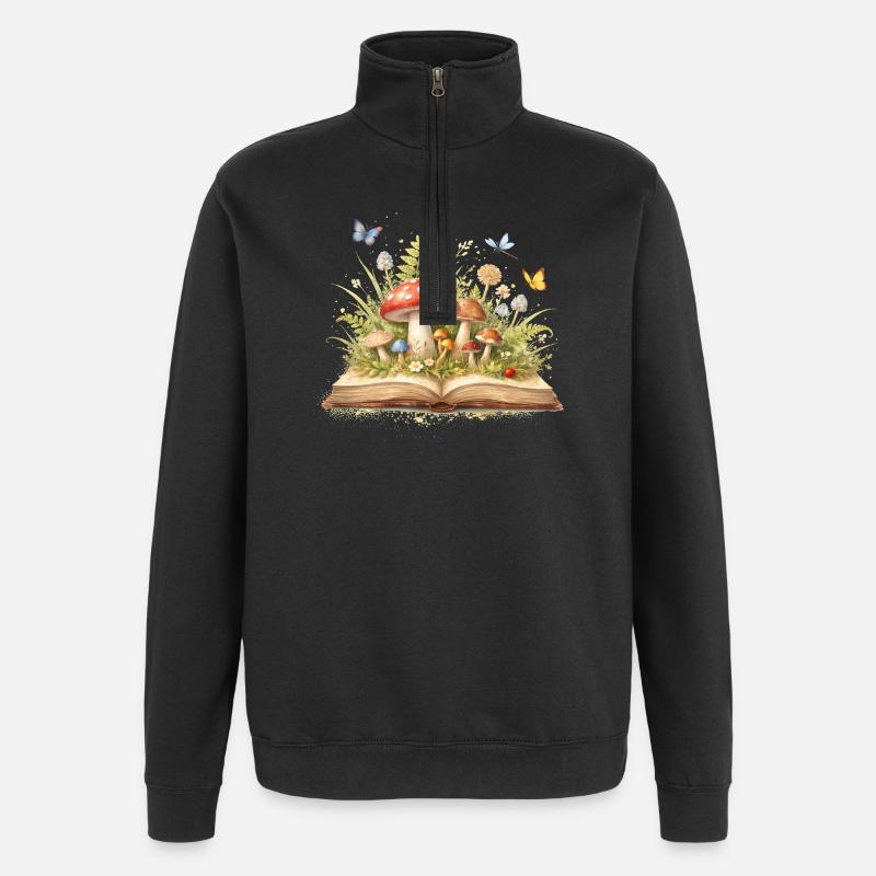 Magic book with forest illustration - Quarter-Zip Sweatshirt - black