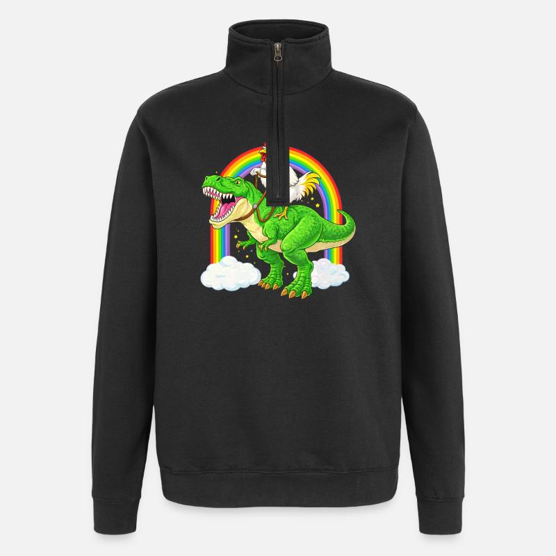 Huhn Reitender T-Rex Dinosaurier Regenbogen - Quarter-Zip-Sweatshirt - Schwarz