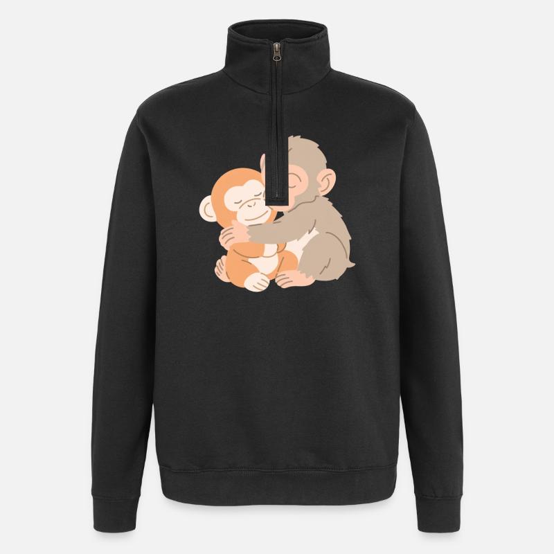 Umarmende Affen umarmen sich - Quarter-Zip-Sweatshirt - Schwarz