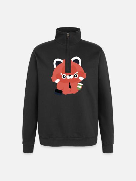 Kawaii Red Panda Office Coffee - Quarter-Zip Sweatshirt - black