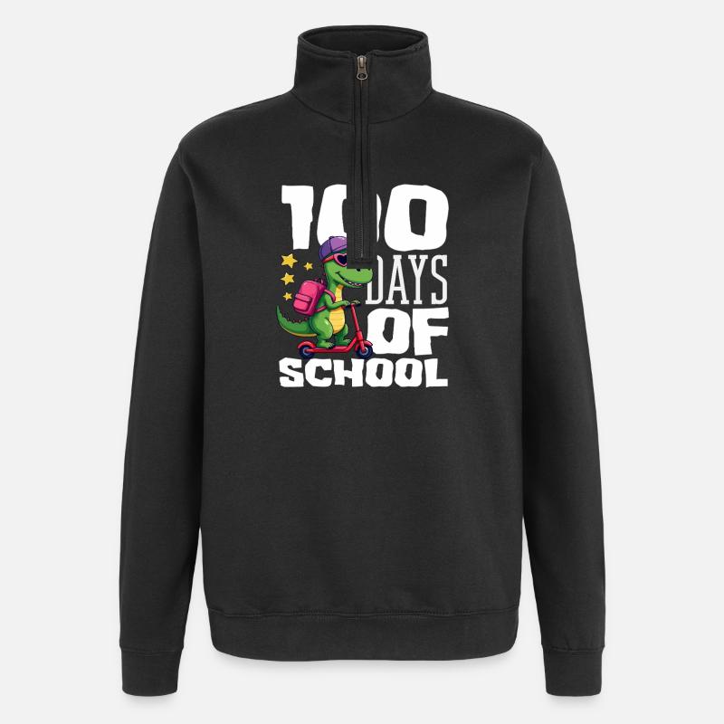 100 Days School Dinosaur Scooter - Quarter-Zip Sweatshirt - black