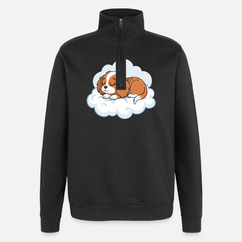 Chiot rêveur sur nuage - Sweat à zip 1/4 - noir