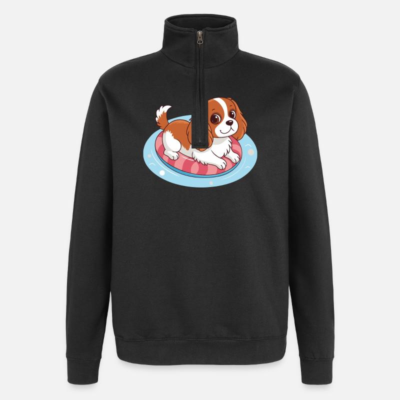 Chiot nageur sur bouée estivale - Sweat à zip 1/4 - noir