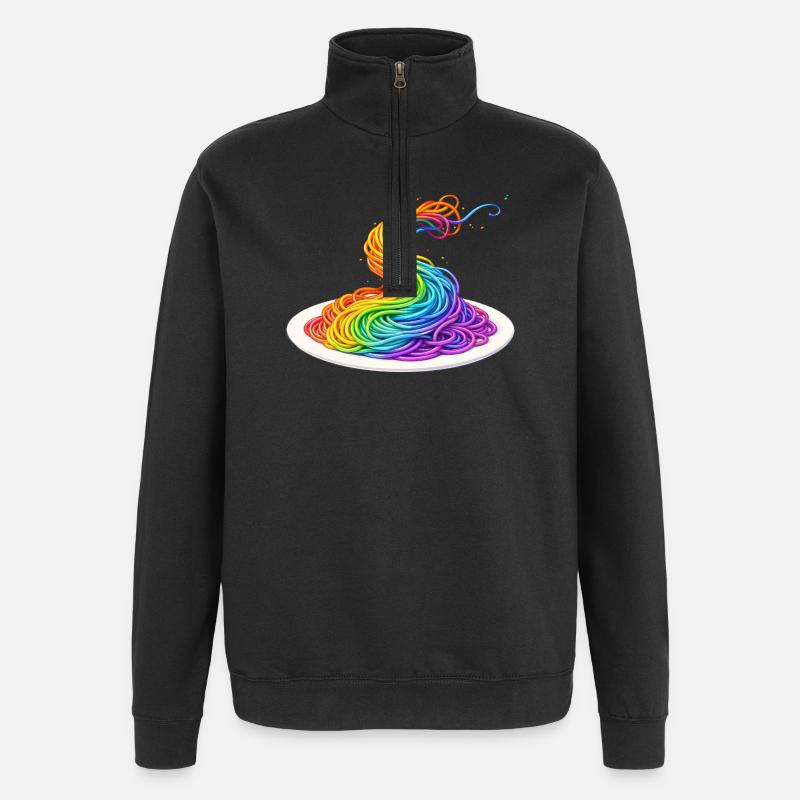 Regenbogen Spaghetti Illustration - Quarter-Zip-Sweatshirt - Schwarz