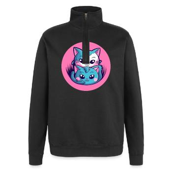 Kätzchen Umarmung Duo - Quarter-Zip-Sweatshirt - Schwarz - Vorne - AI Model Female 172 light (172cm) & AI Model Male 178 dark (178cm)