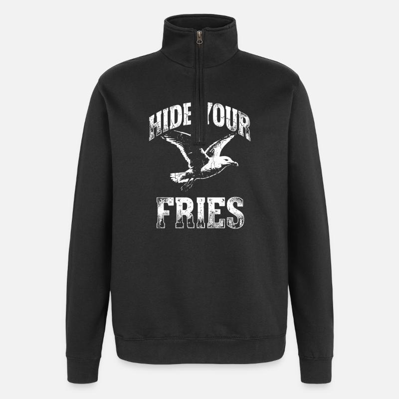 Cache tes frites mouette - Sweat à zip 1/4 - noir