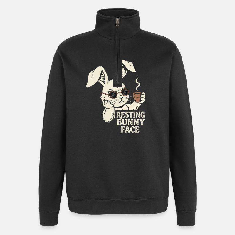 Grumpy Bunny Kaffee - Morgen Hase - Quarter-Zip-Sweatshirt - Schwarz