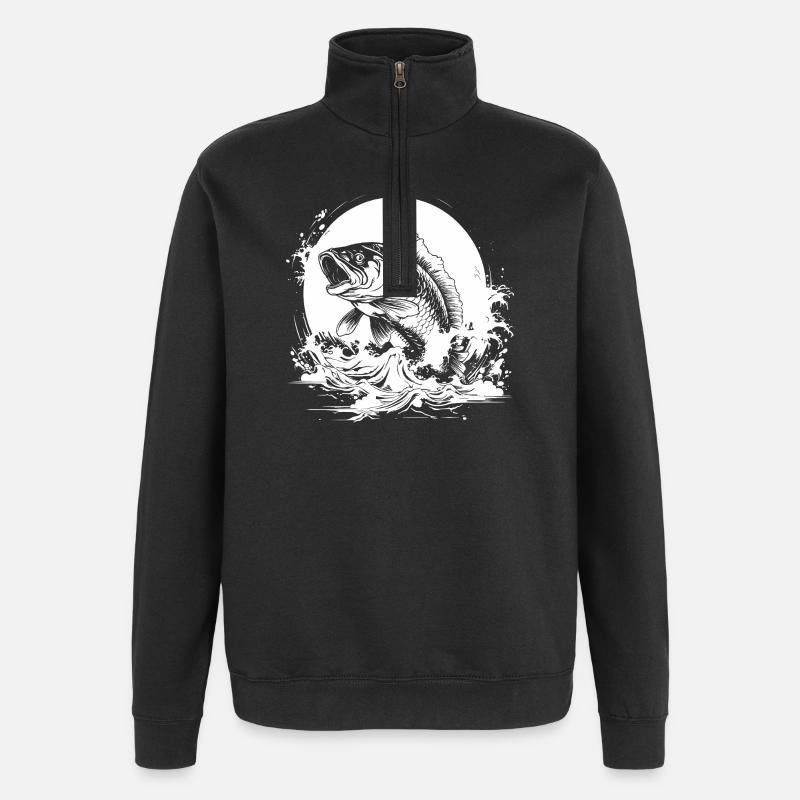 Dessin de pêche - Sweat à zip 1/4 - noir