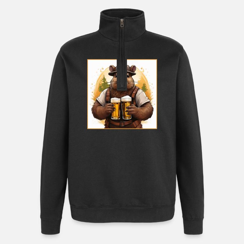Biber mit Bier - Quarter-Zip-Sweatshirt - Schwarz