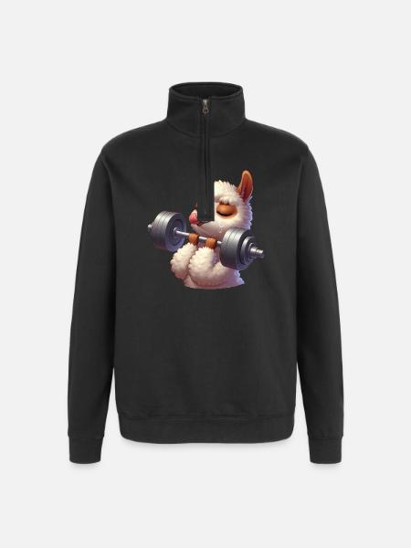 Sød Llama Alpaca Håndvægt Træning Fitness - Sweatshirt med 1/4 lynlås - sort
