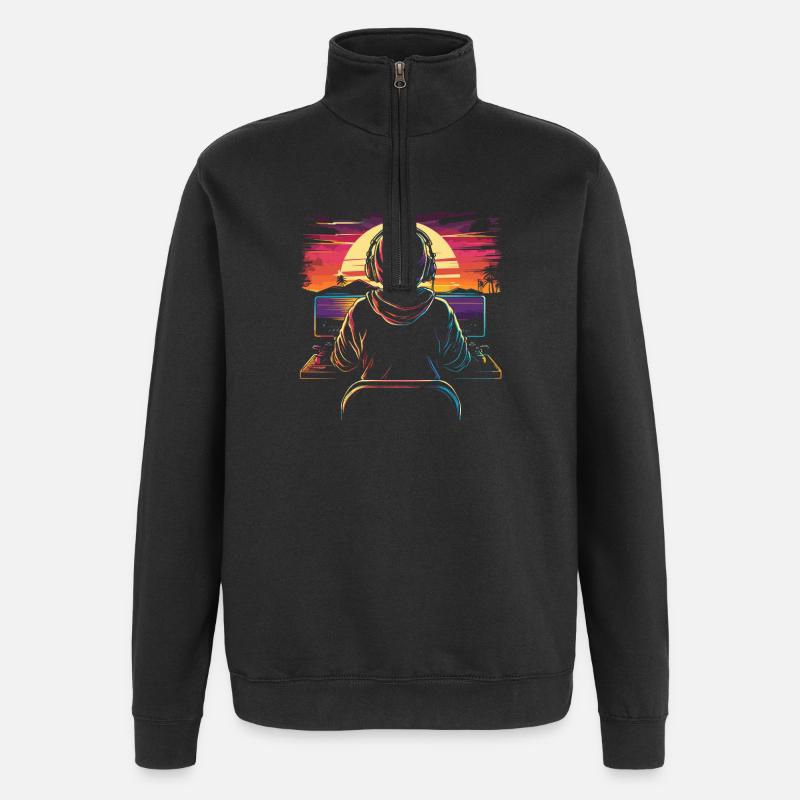Gamer Synthwave - Quarter-Zip Sweatshirt - black