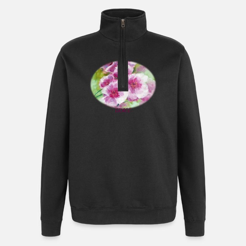 Grace – Lebendige Frühlingsblüten-Ellipse - Quarter-Zip-Sweatshirt - Schwarz